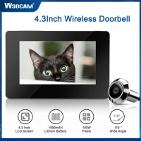 Wsdcam 4.3inch Peephole Doorbell Camera Smart Electronic Outdoor Camera Monitor 110° Peephole Viewer Cat Eye Door Bell Security