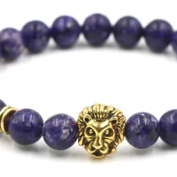 8mm tg432 elastic adjusted Macrame Charm nature lapis lazuli Lion head Charm Bracelet Jewelry
