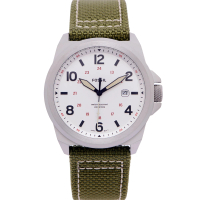【FOSSIL】復古簡約帆布與皮革材質錶帶手錶-銀色面x綠色/40mm(FS5918)