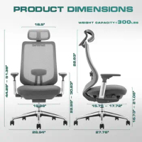 Ergonomic Mesh Office Chair, High Back Computer Executive Desk Chair with Adjustable Headrest and 4D ArmsTilt Lock-Dark Grey