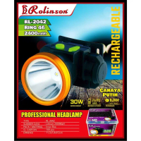 Headlamp Senter Kepala 30 Watt Waterproof Kotak Kuning Charger Putih Set Baterai
