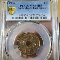 koin kuno 1 cent netherlands east indies econdtop grading PCGS score ms64 RB tahun 1938 bersertifik