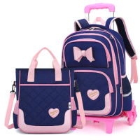 School Rolling Bag for girls with handbag backpacks Wheels School Trolley Bag Wheeled backpack Bag for kids Rolling Satchel bags