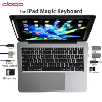 DOQO Magic Keyboard Case For iPad Pro12.9 2018/20/21HDMI Hub TF/SD Korean Russian Spanish French Arabic Bluetooth Keyboard Cover