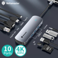 Yottamaster PD100W Type-C HDMI/VGA USB HUB to 5Gbps USB3.1/RJ45/ SD/TF Case Multi-Fonction Docking Station for MacBook Ipad Pro
