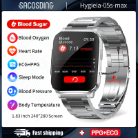 2023 Healthy เลือดน้ำตาลสมาร์ทนาฬิกาผู้ชาย ECG PPG อุณหภูมิร่างกายที่แม่นยำ Monitor Smartwatch HRV ความดันโลหิตนาฬิกา