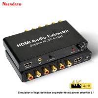 HDMI Audio Extractor Decoder 4K 5.1CH HDMI Sound Extractor Amplifier HDMI To RCA 5.1 Channel 3.5mm Analog Converter for PS4 DVD