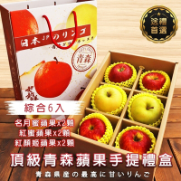 切果季-日本青森28粒頭三拼蘋果6入手提禮盒ｘ2盒(每顆約370g)