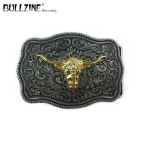 The Bullzine Bull head western men's belt buckle with gold and pewter finish FP-03703 suitable for 4cm width belt