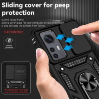 Slide Camera Protect Armor Phone Case For Xiaomi 12 Pro Mi 12 12X Xiomi Mi12 X Xiaomi12 Pro Mi12X Car Magnetic Holder Ring Cover
