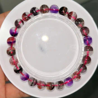 Natural Purple Super Seven 7 Red Lepidocrocite Quartz Bracelet 7.2mm Rutilated Clear Round Beads Crystal Women Men AAAAAAA