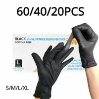 20/40/60PCS Disposable Black Nitrile Gloves for Kitchen Cooking S/M/L/XL Household Black Gloves Waterproof Cleaning Gloves