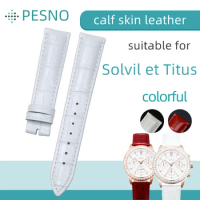 PESNO Suitable for Solvil et Titus 2630 Calf Skin Leather Watch Band Highlights Patent Genuine Leath