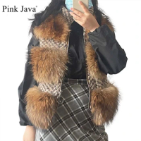 pink java QC21143 real raccoon fur vest natural fur gilet women winter fur coat