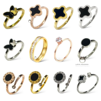 Cincin Titanium Wanita Clover Hitam Cincin Wanita