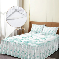 Aqua Ocean Starfish Conch Seahorse Anchor Bed Skirt Fitted Bedspread With Pillowcases Mattress Cover Bedding Set Bed Sheet