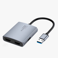 【HAGiBiS】U2H鋁合金USB3.0轉雙HDMI轉接器(HDMI+USB2.0+音源口)
