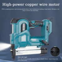 Cordless Nail Gun Electric Stapler Efficient Rechargeable Woodworking Nailing Machine Suitable with Makita Lithium Battery