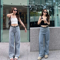 Instyles_Shop - Dream Stripe Jeans กางเกงยีนส์ขากระบอกเอวสูง ผ้ายีนส์ลายทาง ผ้ายีนส์ไม่ยืด นุ่มใส่สบ