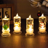 Santa Claus Christmas Tree Crystal LED Candles Flickering Flameless Battery Power LED Candles Night Lights Lamp Christmas Decor