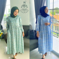 Bernadya Midi Dress Rayon Viscose Motif Bunga Rempel Premium Terbaru 2024 - Wanita, Muslim Katun