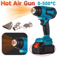 Electric Heat Gun with 3 Nozzles Handheld Hot Air Gun Kit 0-500°C Temperatures Adjustable Hot Air Blower for Makita Battery