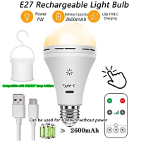 USB C Rechargeable Light Bulb With Remote Control 7W Battery Powered Light Bulbs E27 Touch Control D