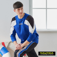 【NAUTICA】男裝 COMPETITION吸濕排汗撞色拼接長袖T恤(寶藍)