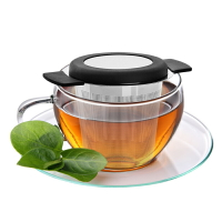 【優選百貨】304不銹鋼泡茶過濾器茶漏硅膠雙柄茶濾帶蓋子隔渣器功夫茶具配件