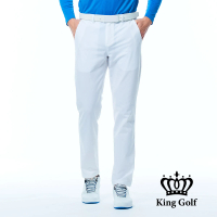 【KING GOLF】實體同步款-男款素面百搭彈力修身休閒長褲/高爾夫球長褲(白色)