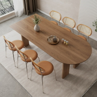 【免運】可開發票 北歐實木餐桌辦公桌原木設計師書桌輕奢侘寂風餐桌個性橢圓形桌子