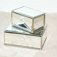 歐式玻璃長方形首飾盒擺件創意軟裝陳設銀色鏡面珠寶盒家居裝飾品