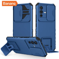 Bananq Built Bracket Back Cover For VIVO Y12 Y15 Y17 Y20 Y72 Y76 Y91 V23 5G S10E Slide Camera Protection Shockproof Phone Case
