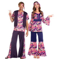 Halloween Couple Costumes Party Hippie Costume Vintage 60s 70s Peace Love Suit Rock Disco Women Hippies Cosplay Costume