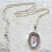 Nature Geode Druzy slice with amethyst pendant necklace Fashion quartz jewelry
