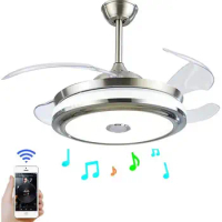 Modern 36/42-inch Smart Bluetooth Music Player with Remote Control Ceiling Fan Chandelier 3 Color Lights 3 Speed Stealth Blade