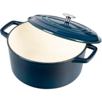 7.5 Qt Enameled Cast Iron Dutch Oven with Lid, Dual Handle, Blue Round