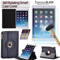 360 Rotating Case for Apple IPad Mini 1/2/3 A1490 A2599 A1600 A1432 A1454 A1489 A1491 A1601 A1455 Tablet Cover + Tempered Film