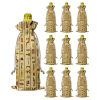 10pcs Ancient Egyptian Hieroglyphics Wine Bottle Bag Christmas Decor for Home Wine Bottle Cover Wedding Party Decor Wine Bags