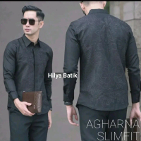 AGHARNA Kemeja Batik Pria Slim-fitting Katun Lengan Panjang Lapis Furing High Kain Slimfit