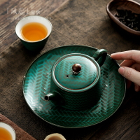 陶瓷茶托盤復古壺承簡約茶桌點心盤茶點盤單層壺托圓形家用干泡臺