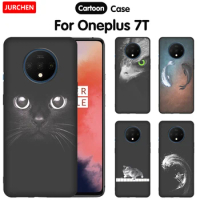 JURCHEN Cases For One plus 7T Cover For Oneplus 7 T Case Matte Cartoon Black Print Silicone Back Bags For Coque Oneplus 7T Case