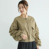 Bobo Tokyo - Jaket Blouson Wanita Pendek - Sorena Short Gathered Blouson One Size Khaki