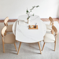 北歐亮光巖板餐桌子家用小戶型現代簡約多功能實木可折疊伸縮圓桌