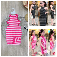 Đầm Ôm Body Xọc Ngang  Khoét Eo  Cho  Bé Gái sz 8-30kg