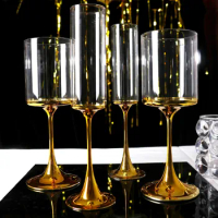 400ml Gold Plating Red Wine Glass Advanced Lead-Free Crystal Glass Goblet Cup Whiskey Tasting Cup Champagne Party Gift WineDrink