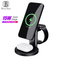 3 in 1 Magnetic Wireless Charger 15W Fast Charging Station for iPhone 12 Pro Max Mini for Apple iWatch Airpods Pro Dock