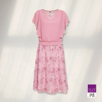 【ILEY 伊蕾】高雅花卉刺繡假兩件式雪紡洋裝(粉色；M-2L；1221087119)