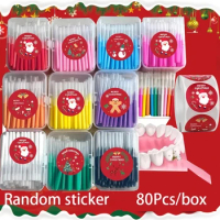 New Christmas style 80 Pcs/Box interdental brush 0.6-1.5Mm Cleaning Between Teeth Oral Care Orthodontic I Shape Tooth Floss