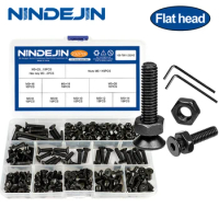 NINDEJIN hex hexagon socket countersunk head screw kit m2 m2.5 m3 m4 m5 m6 carbon steel flat head bolt and nut screw set